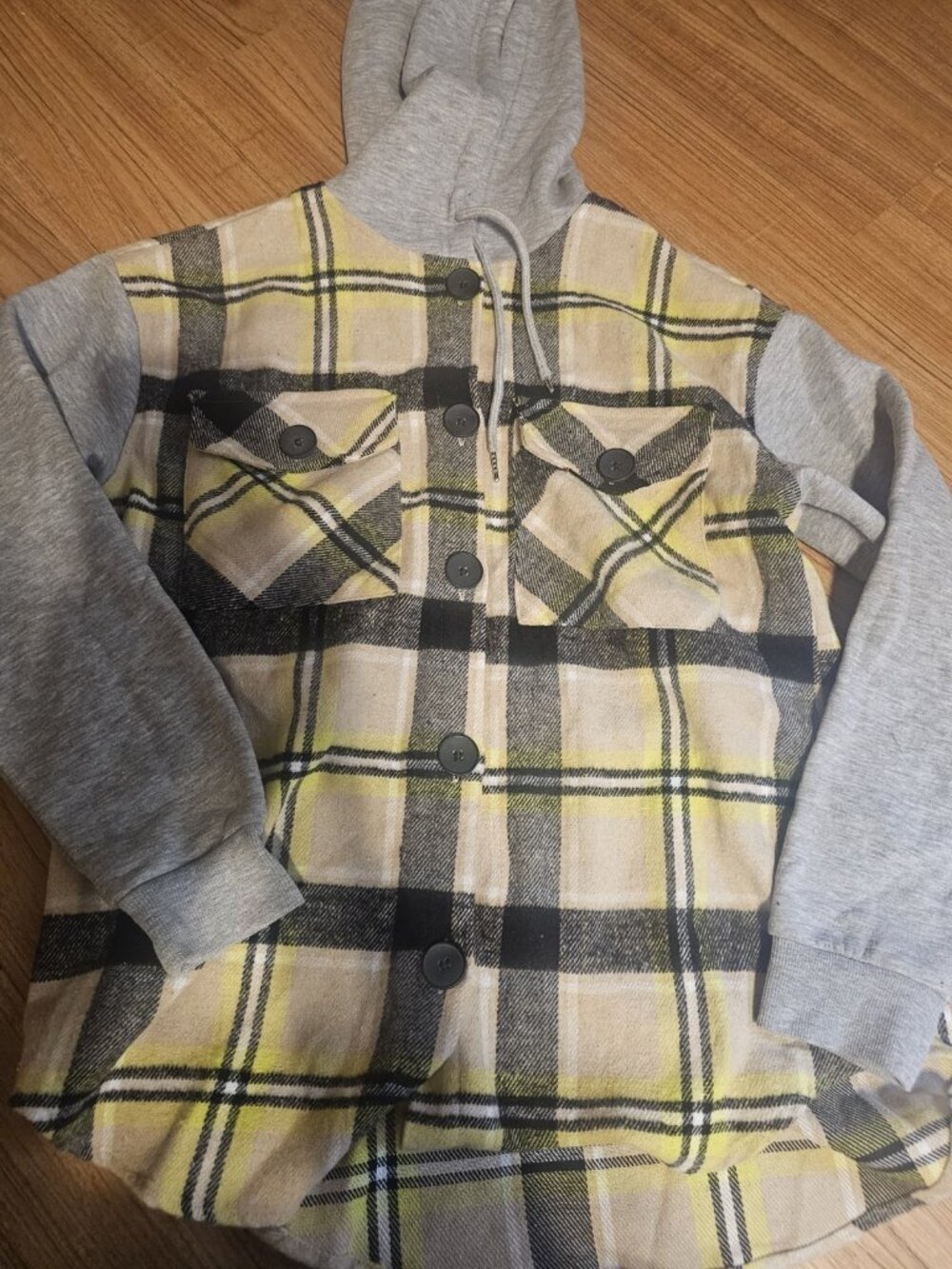 Ultra Flirt Flannel Hooded Sweater Button Up Womens Size Medium Plaid